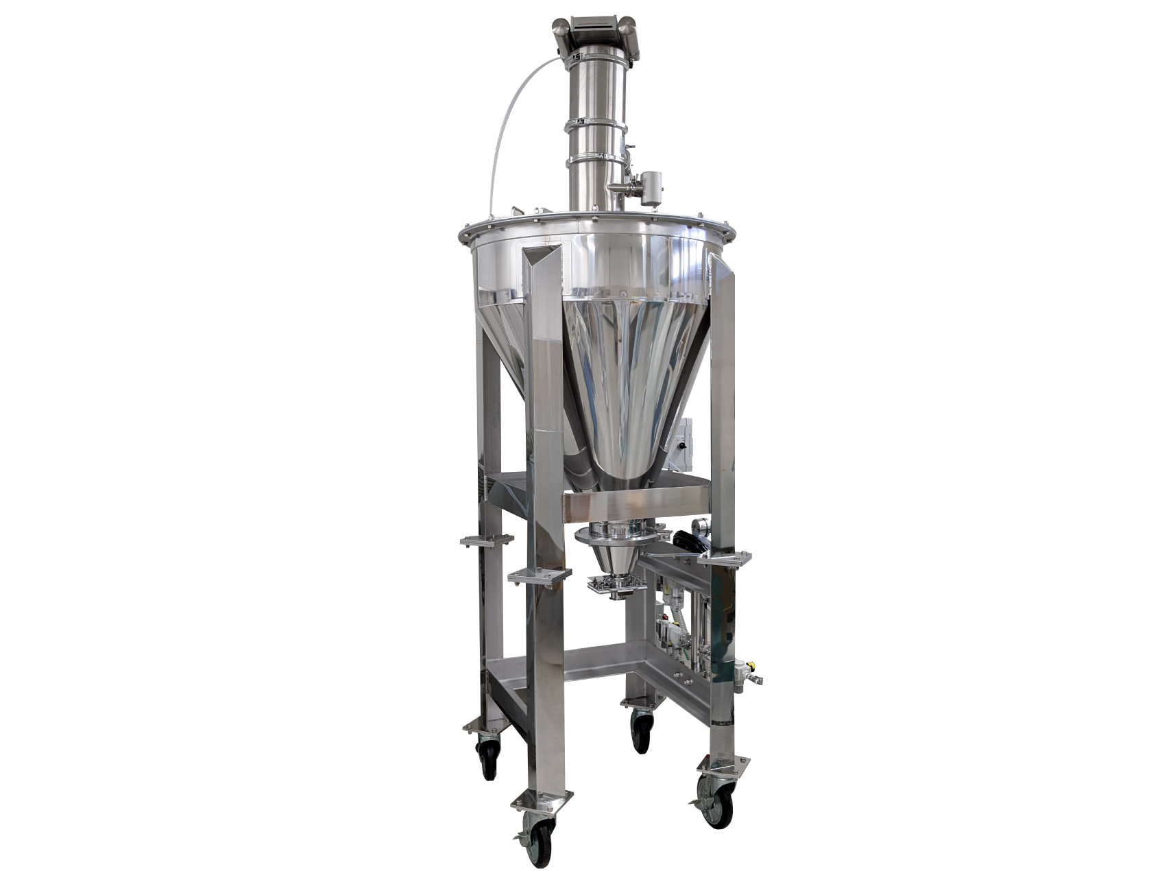 【製作事例】抹茶搬送・払い出し用 350Lホッパーユニット（空気輸送・エアレーションホッパー搭載）